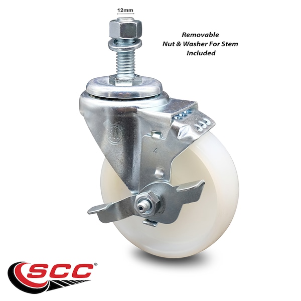 4 Inch Nylon Wheel Swivel 12mm Threaded Stem Caster with Brake SCC